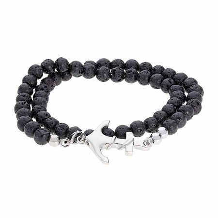 Mens Black Stainless Steel Wrap Bracelet, One Size