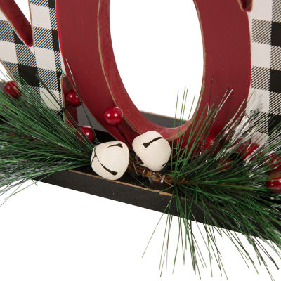 Glitzhome Wooden Plaid "Noel" Hand Painted Christmas Tabletop Decor