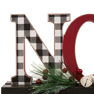 Glitzhome Wooden Plaid "Noel" Hand Painted Christmas Tabletop Decor