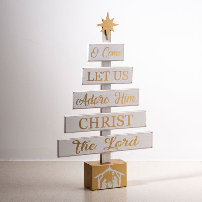 Glitzhome Wooden Nativity Tree Hand Painted Christmas Tabletop Decor