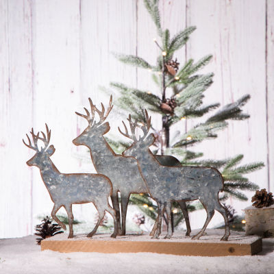 Glitzhome Galvanized Metal & Wooden Reindeer Christmas Tabletop Decor