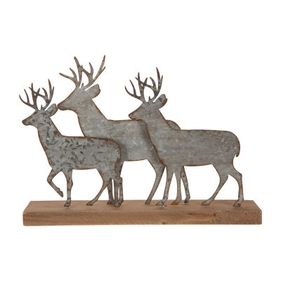 Glitzhome Galvanized Metal & Wooden Reindeer Christmas Tabletop Decor