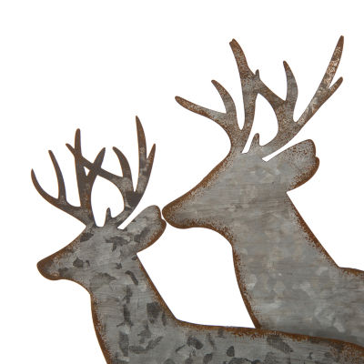 Glitzhome Galvanized Metal & Wooden Reindeer Christmas Tabletop Decor