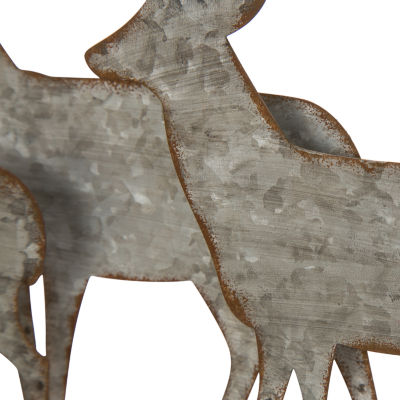 Glitzhome Galvanized Metal & Wooden Reindeer Christmas Tabletop Decor