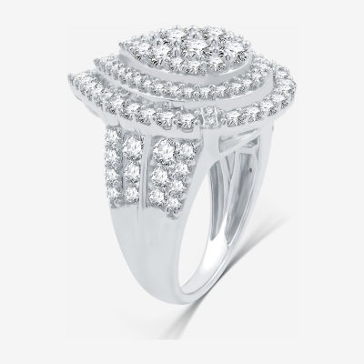 (H-I / I1) Womens 3 CT. T.W. Lab Grown White Diamond 10K White Gold Pear Halo Side Stone Cocktail Ring