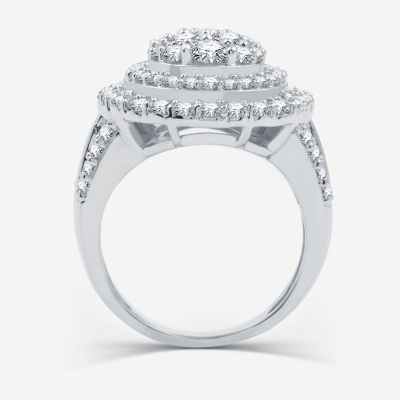 (H-I / I1) Womens 3 CT. T.W. Lab Grown White Diamond 10K White Gold Pear Halo Side Stone Cocktail Ring