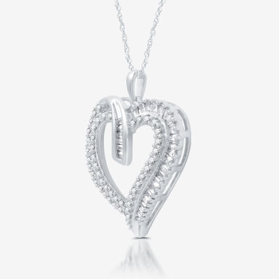 (H-I / I1) Womens 1 CT. T.W. Lab Grown White Diamond 10K White Gold Heart 18 Inch Pendant Necklace