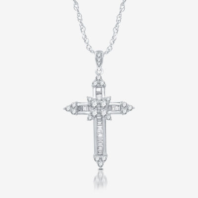 H-I / I1) Womens 1/ CT. T.W. Lab Grown White Diamond 10K Gold Cross Pendant Necklace