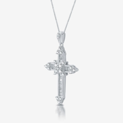 H-I / I1) Womens 1/ CT. T.W. Lab Grown White Diamond 10K Gold Cross Pendant Necklace