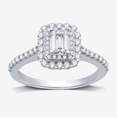 Signature By Modern Bride (H-I / I1) Womens 1 CT. T.W. Lab Grown White Diamond 10K White Gold Side Stone Halo Engagement Ring