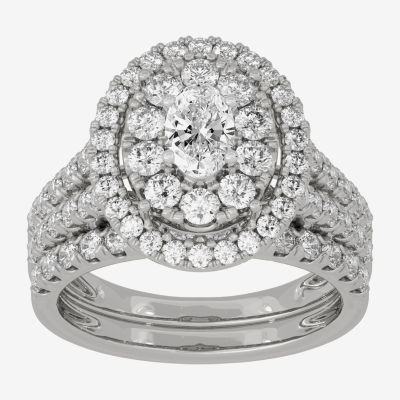 Signature By Modern Bride (H-I / Si1-Si2) Womens / CT. T.W. Lab Grown White Diamond 10K Gold Oval Side Stone Halo Bridal Set