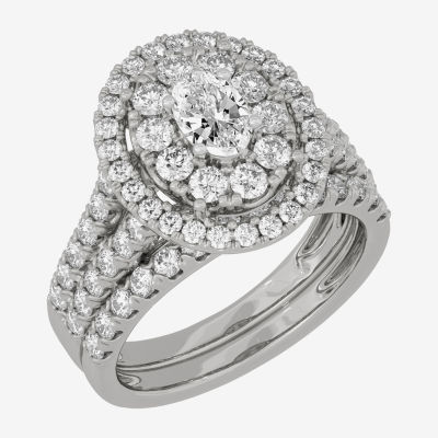 Signature By Modern Bride (H-I / Si1-Si2) Womens / CT. T.W. Lab Grown White Diamond 10K Gold Oval Side Stone Halo Bridal Set