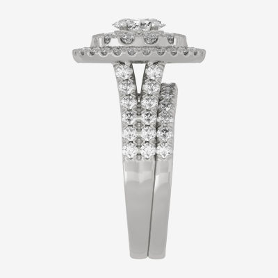 Signature By Modern Bride (H-I / Si1-Si2) Womens / CT. T.W. Lab Grown White Diamond 10K Gold Oval Side Stone Halo Bridal Set