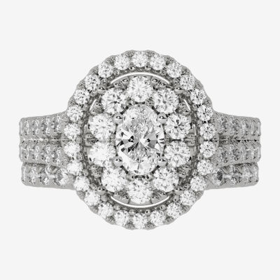 Signature By Modern Bride (H-I / Si1-Si2) Womens / CT. T.W. Lab Grown White Diamond 10K Gold Oval Side Stone Halo Bridal Set