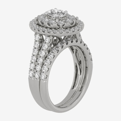Signature By Modern Bride (H-I / Si1-Si2) Womens / CT. T.W. Lab Grown White Diamond 10K Gold Oval Side Stone Halo Bridal Set