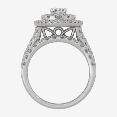 Signature By Modern Bride (H-I / Si1-Si2) Womens / CT. T.W. Lab Grown White Diamond 10K Gold Oval Side Stone Halo Bridal Set