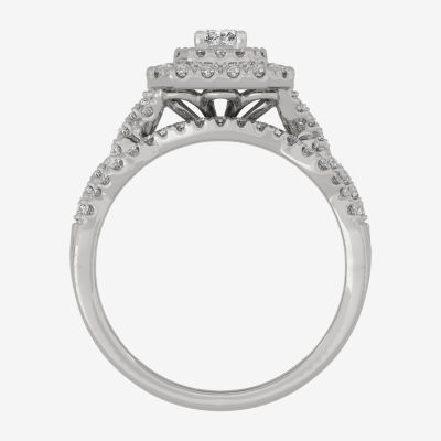 H-I / Si1-Si2) Womens / CT. T.W. Lab Grown White Diamond 10K Gold Cushion Side Stone Halo Bridal Set