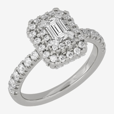 H-I / Si1-Si2) Womens /4 CT. T.W. Lab Grown White Diamond 10K Gold Side Stone Halo Engagement Ring