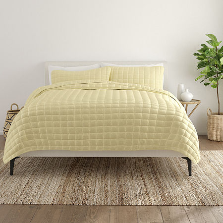 Casual Comfort Premium Ultra Soft Square Pattern Quilted Coverlet Set, One Size, Yellow