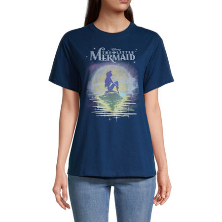  Juniors The Little Mermaid Womens Crew Neck Short Sleeve Disney Boyfriend Graphic T-Shirt
