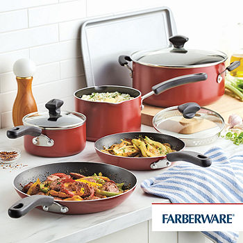 Farberware Cookstart 15pc Aluminum Nonstick Cookware Set with Prestige  Tools Red