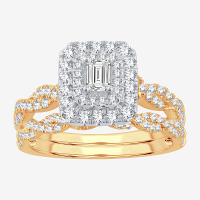 Signature By Modern Bride 1 CT.T.W. Natural Diamond Side Stone Halo Bridal Set in 10K or 14K Gold