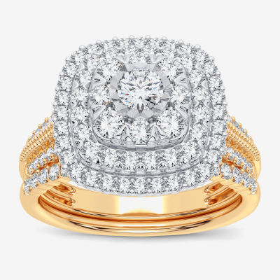 Womens CT. T.W. Natural White Diamond 14K Gold Cushion Side Stone Halo Engagement Ring