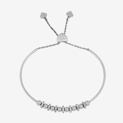 White Cubic Zirconia Sterling Silver Bolo Bracelet