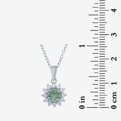 Starburst Womens Green Cubic Zirconia Sterling Silver Pendant Necklace