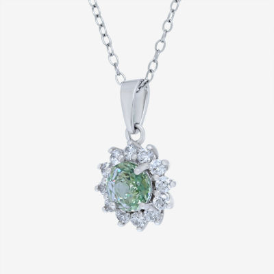 Starburst Womens Green Cubic Zirconia Sterling Silver Pendant Necklace