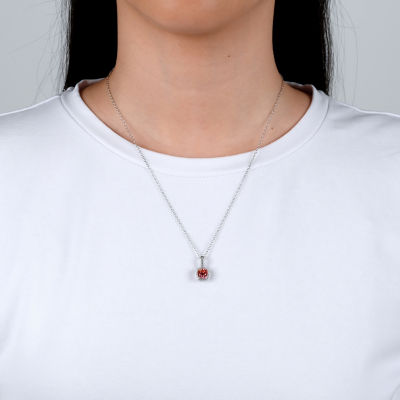 Womens Red Cubic Zirconia Sterling Silver Pendant Necklace