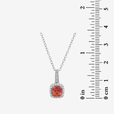 Womens Red Cubic Zirconia Sterling Silver Pendant Necklace