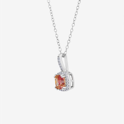 Womens Red Cubic Zirconia Sterling Silver Pendant Necklace