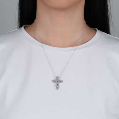 DiamonArt® Womens / CT. T.W. White Cubic Zirconia Sterling Silver Cross Pendant Necklace