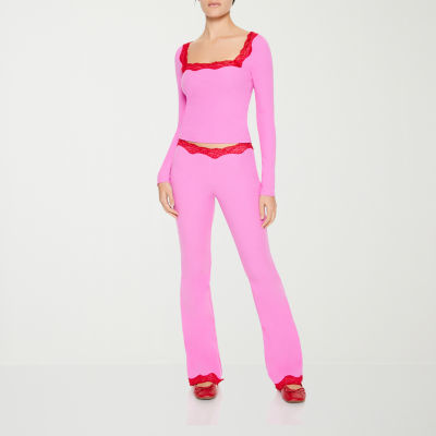 Forever 21 Lace Trim Womens Juniors Square Neck Long Sleeve T-Shirt