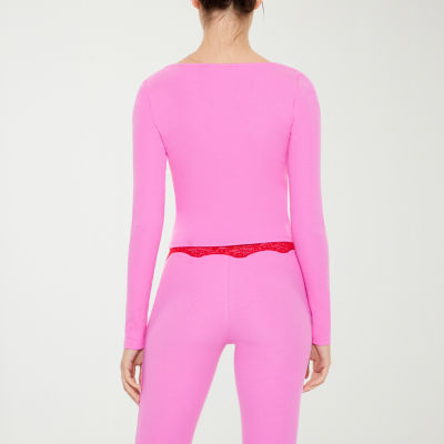 Forever 21 Lace Trim Womens Juniors Square Neck Long Sleeve T-Shirt