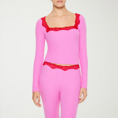 Forever 21 Lace Trim Womens Juniors Square Neck Long Sleeve T-Shirt