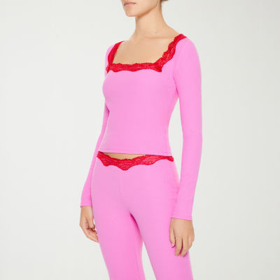 Forever 21 Lace Trim Womens Juniors Square Neck Long Sleeve T-Shirt