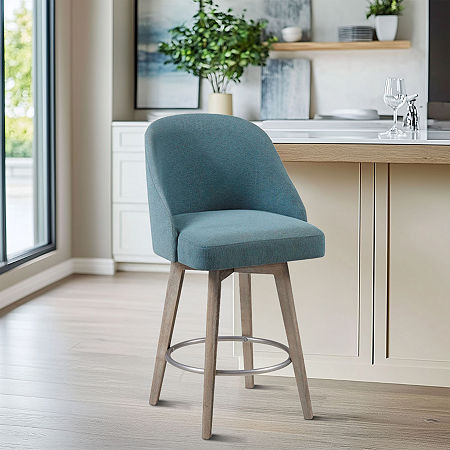 Madison Park Walsh Counter Stool Counter Height Upholstered Swivel Bar Stool, One Size, Blue