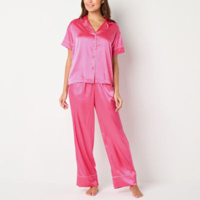 Ambrielle Womens Tall Satin Short Sleeve 2-pc. Pant Pajama Set