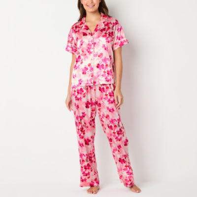 Ambrielle Womens Tall Satin Short Sleeve 2-pc. Pajama Sets