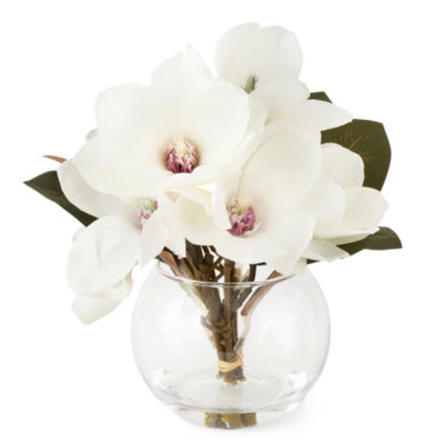 Linden Street 8in  White Magnolia Artificial Plant