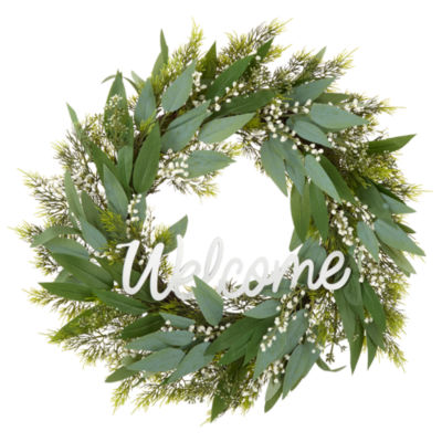 Linden Street 24in Welcome Mixed Evergreen Indoor Wreath, Color: Green - JCPenney