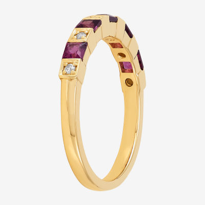Limited Quantities! Womens 2.5MM Diamond Accent Genuine Red Rhodolite 14K Gold Band
