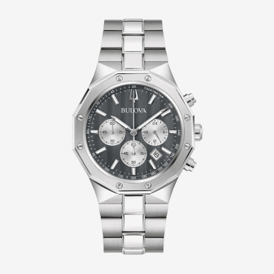 Bulova Prestige Mens Chronograph Silver Tone Stainless Steel Bracelet Watch 96b459