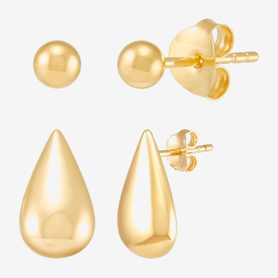 Silver Addiction Womens 14K Gold Over Silver 2 Pair Earring Set