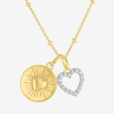 (G-H / Si2-I1) Womens 1/10 CT. T.W. Lab Grown White Diamond 14K Gold Over Silver Heart 16 Inch Pendant Necklace