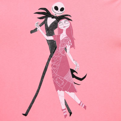 Womens Juniors Crew Neck Short Sleeve Oversized Nightmare Before Christmas Graphic T-Shirt