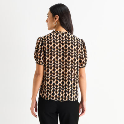 Worthington Womens V Neck Short Sleeve Blouse