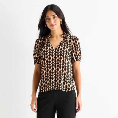 Worthington Womens V Neck Short Sleeve Blouse